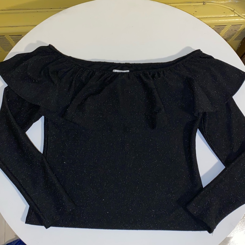 H&M Long Sleeve Black Sparkle Over Shoulder Top - Picture 3 of 8